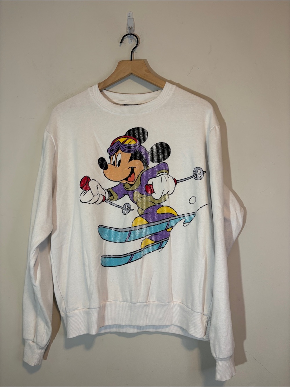 Winter Mickey Mouse Retro Ski Graphic Print Crewneck Pullover Sweatshirt Disney